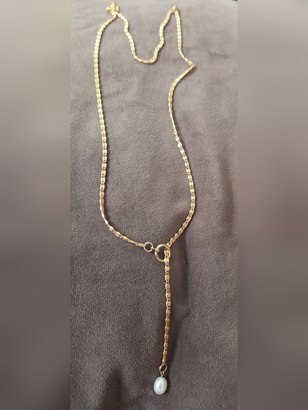 Adjustable Golden Chain Necklace with Freshwater Pearl Drop - Vintage